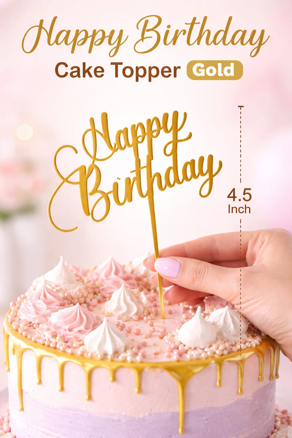 Happy Birthday Cake Topper Gold – 4.5 Inch