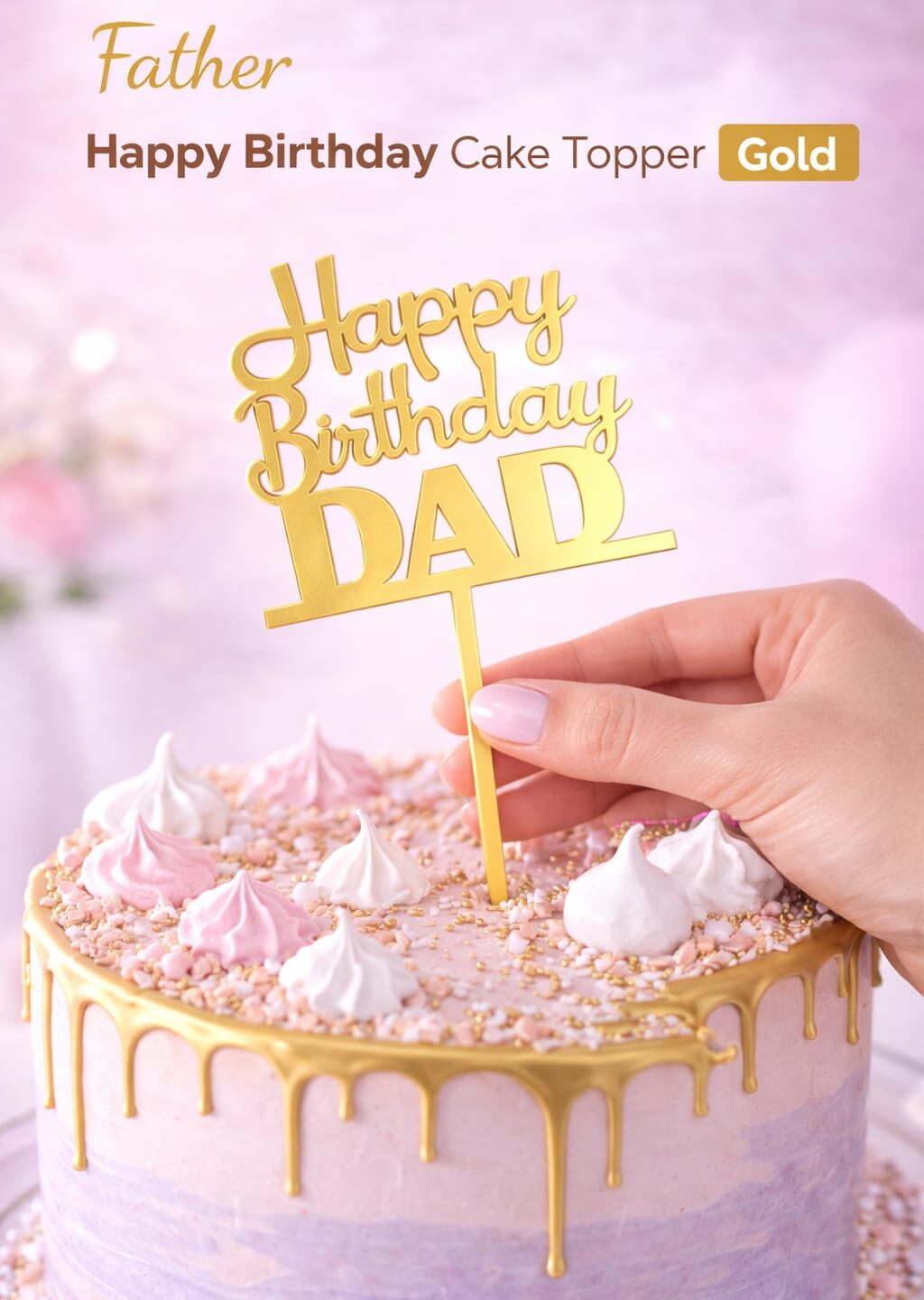 Dad Happy Birthday Cake Topper Gold – 4.5 Inch