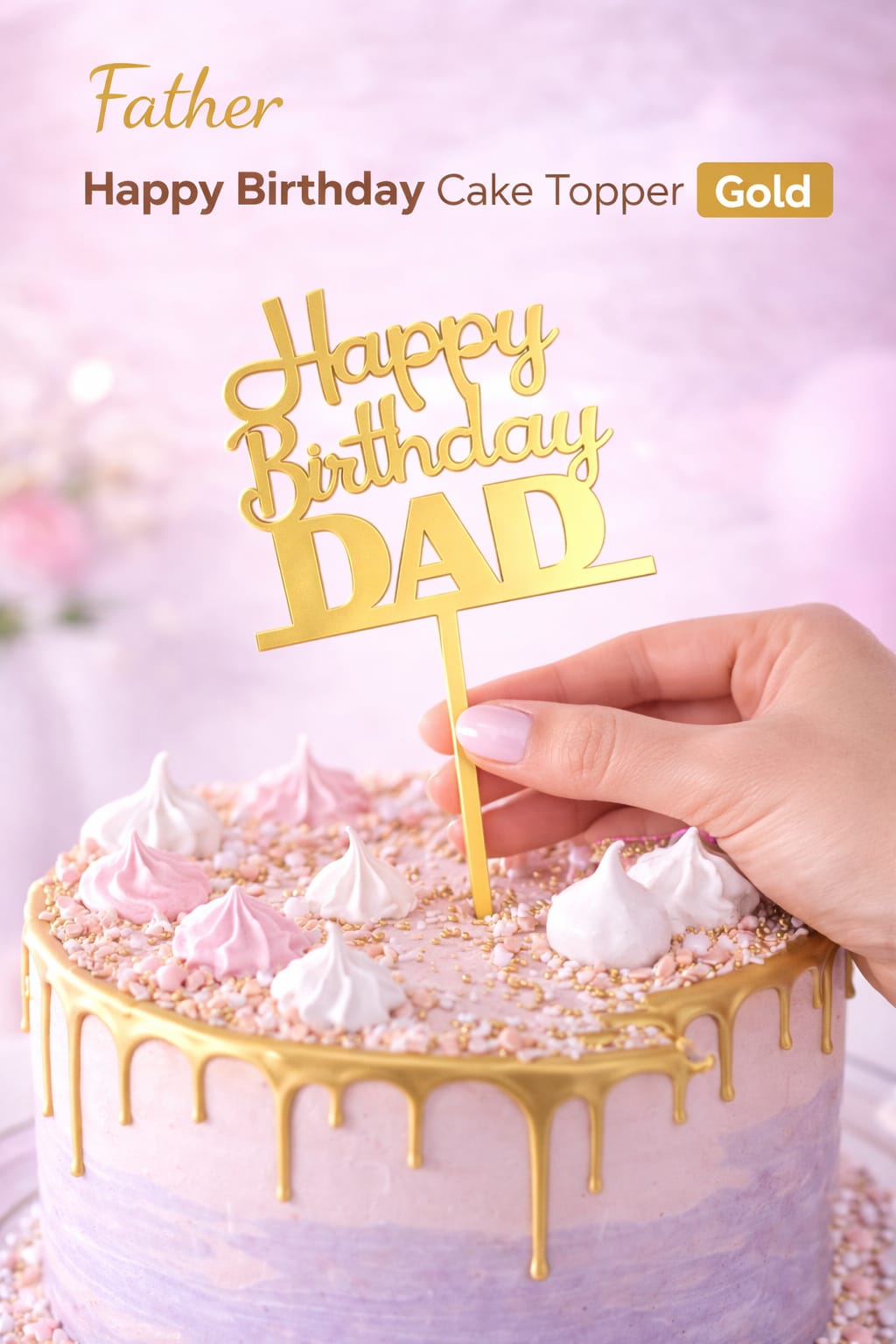Dad Happy Birthday Cake Topper Gold – 4.5 Inch