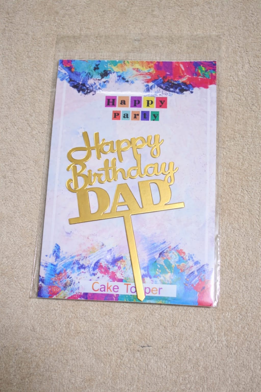 Dad Happy Birthday Cake Topper Gold – 4.5 Inch - Image 2