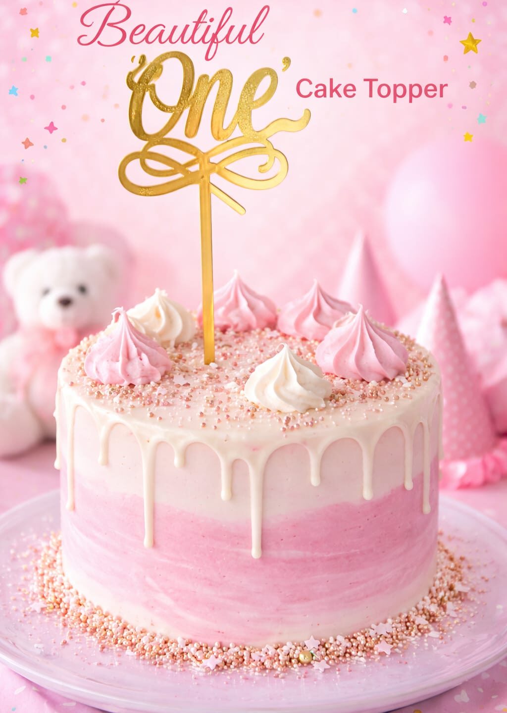Gold One Acrylic Cake Topper – First Birthday Decoration Topper