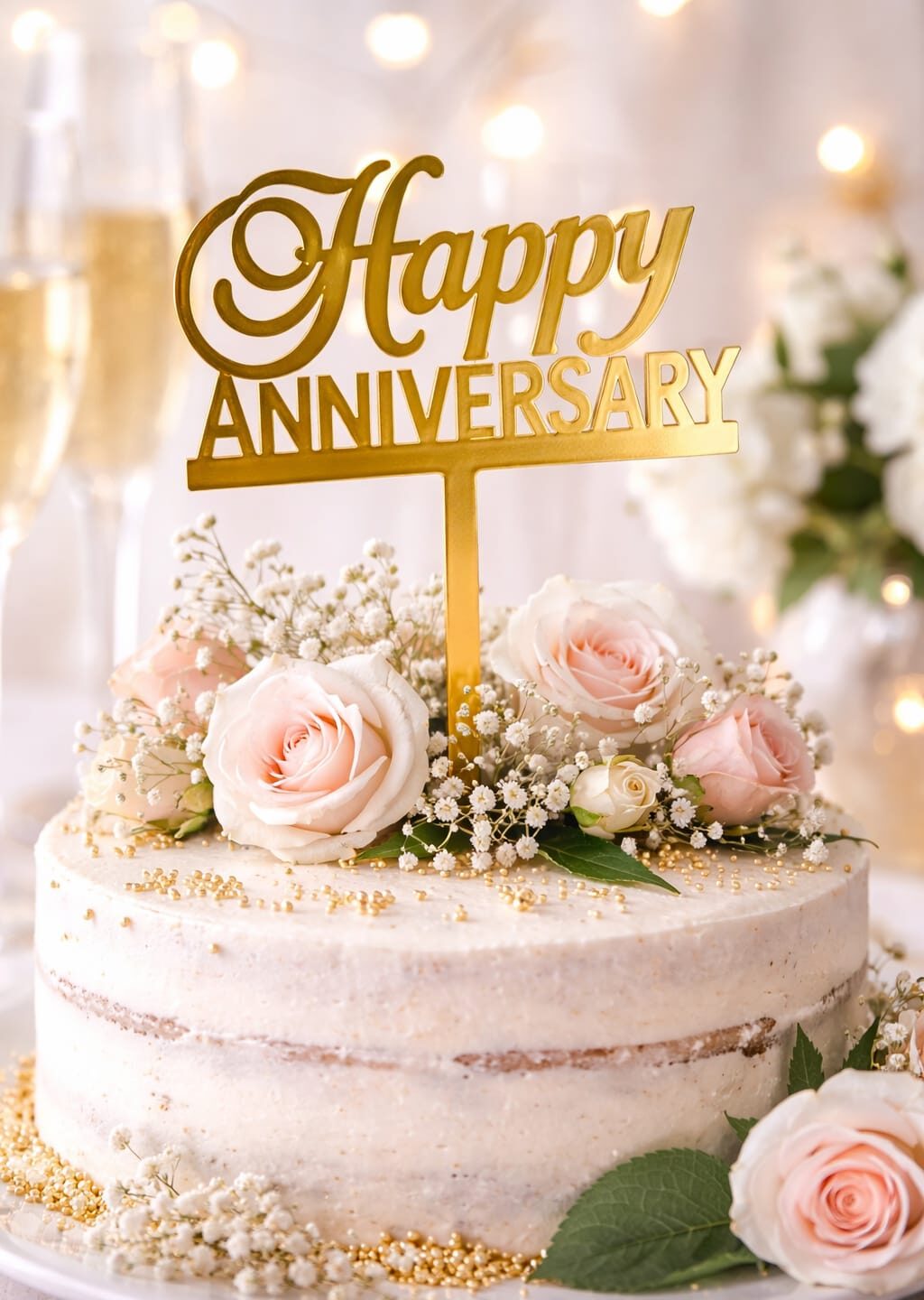 Gold Happy Anniversary Acrylic Cake Topper