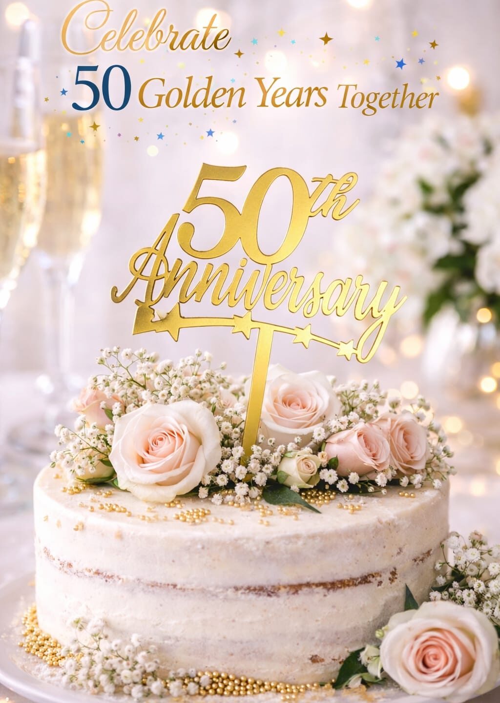 50th Anniversary Gold Acrylic Cake Topper