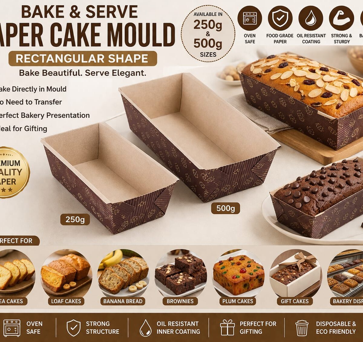 Rectangular Bake & Serve Paper Cake Mould – Pack of 10