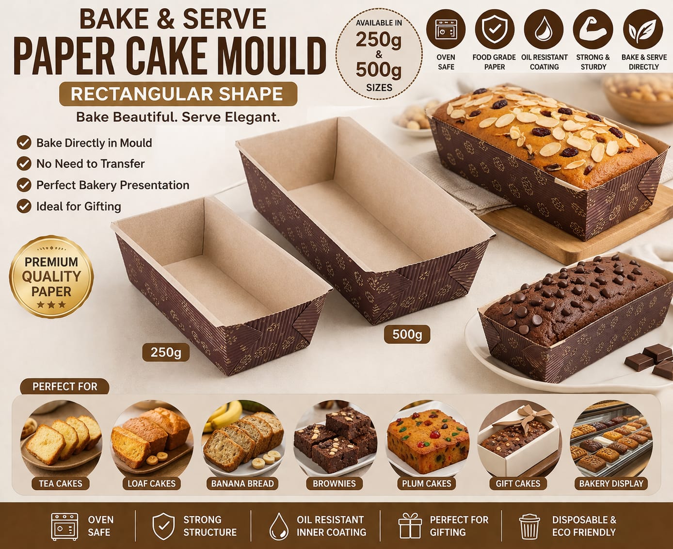Rectangular Bake & Serve Paper Cake Mould – Pack of 10