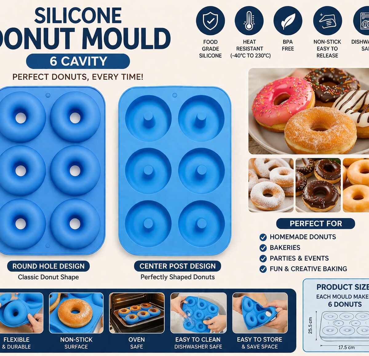 Silicone Donut Mould – 6 Cavity (8 cm)