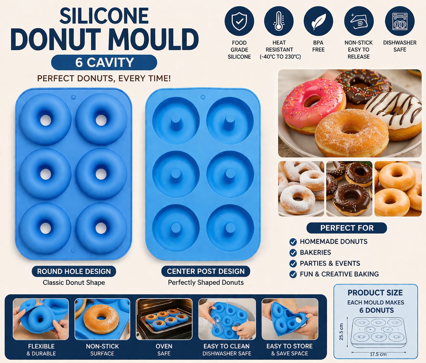 Silicone Donut Mould – 6 Cavity (8 cm)