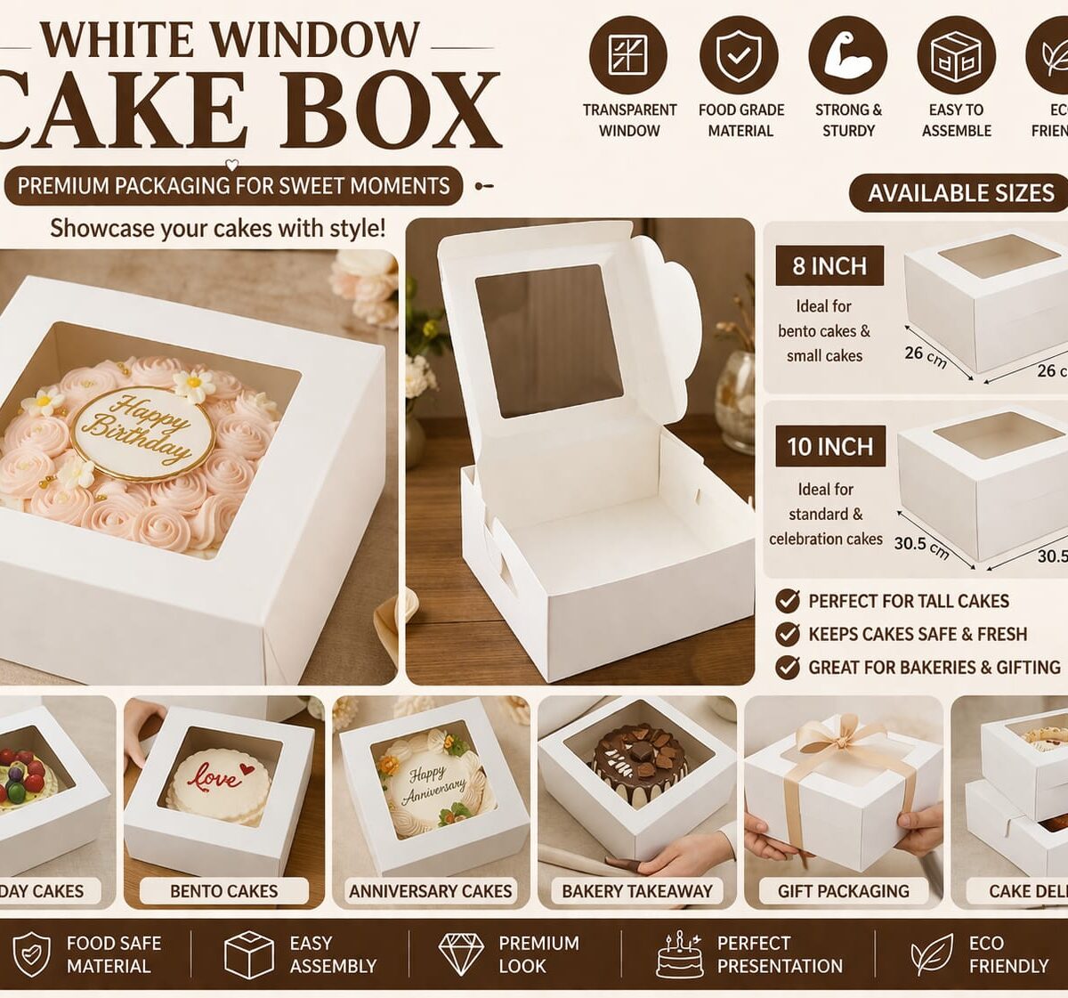 White Window Cake Box (Pack of 10)