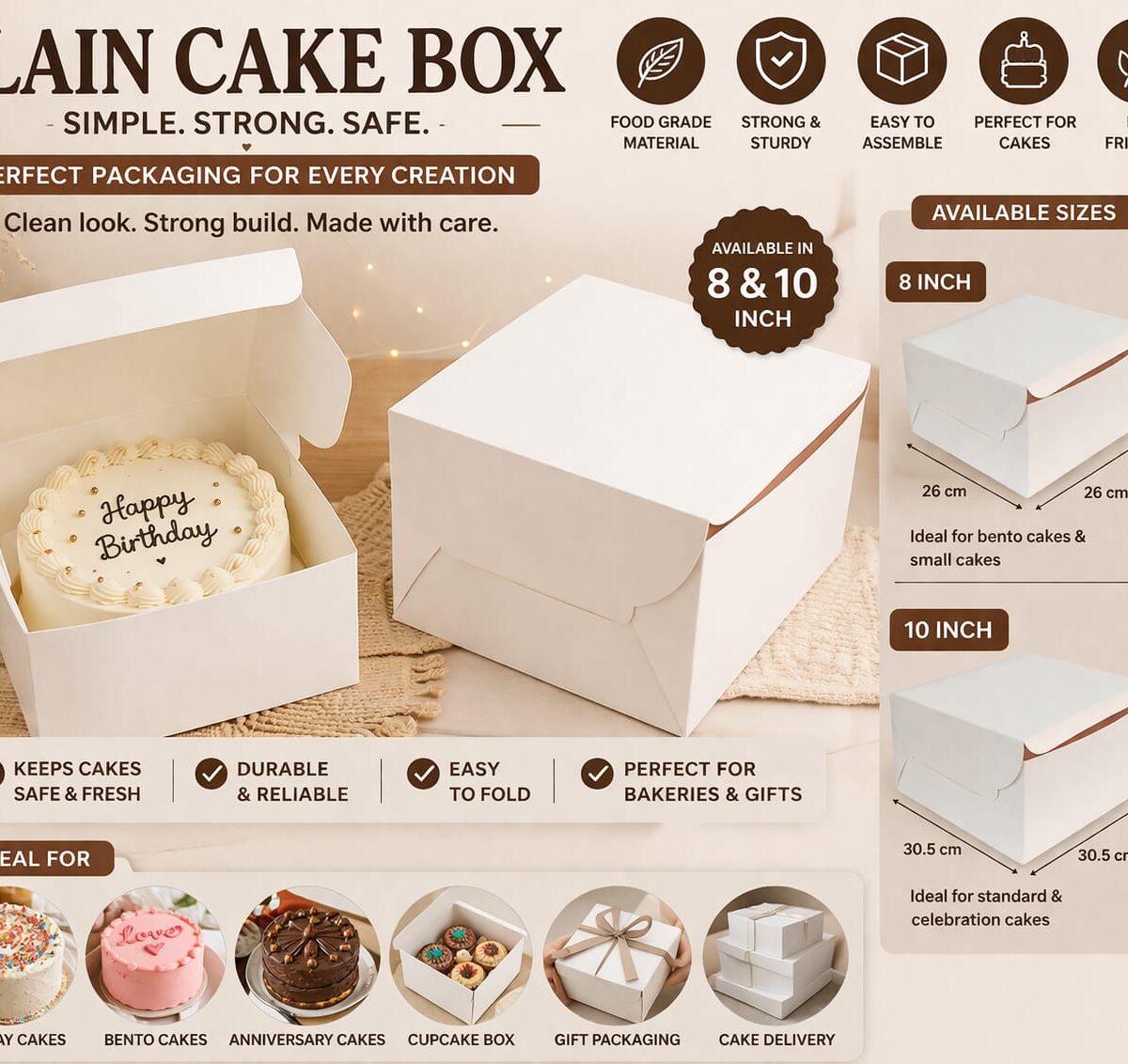 Plain Cake Box (White) - Pack of 10