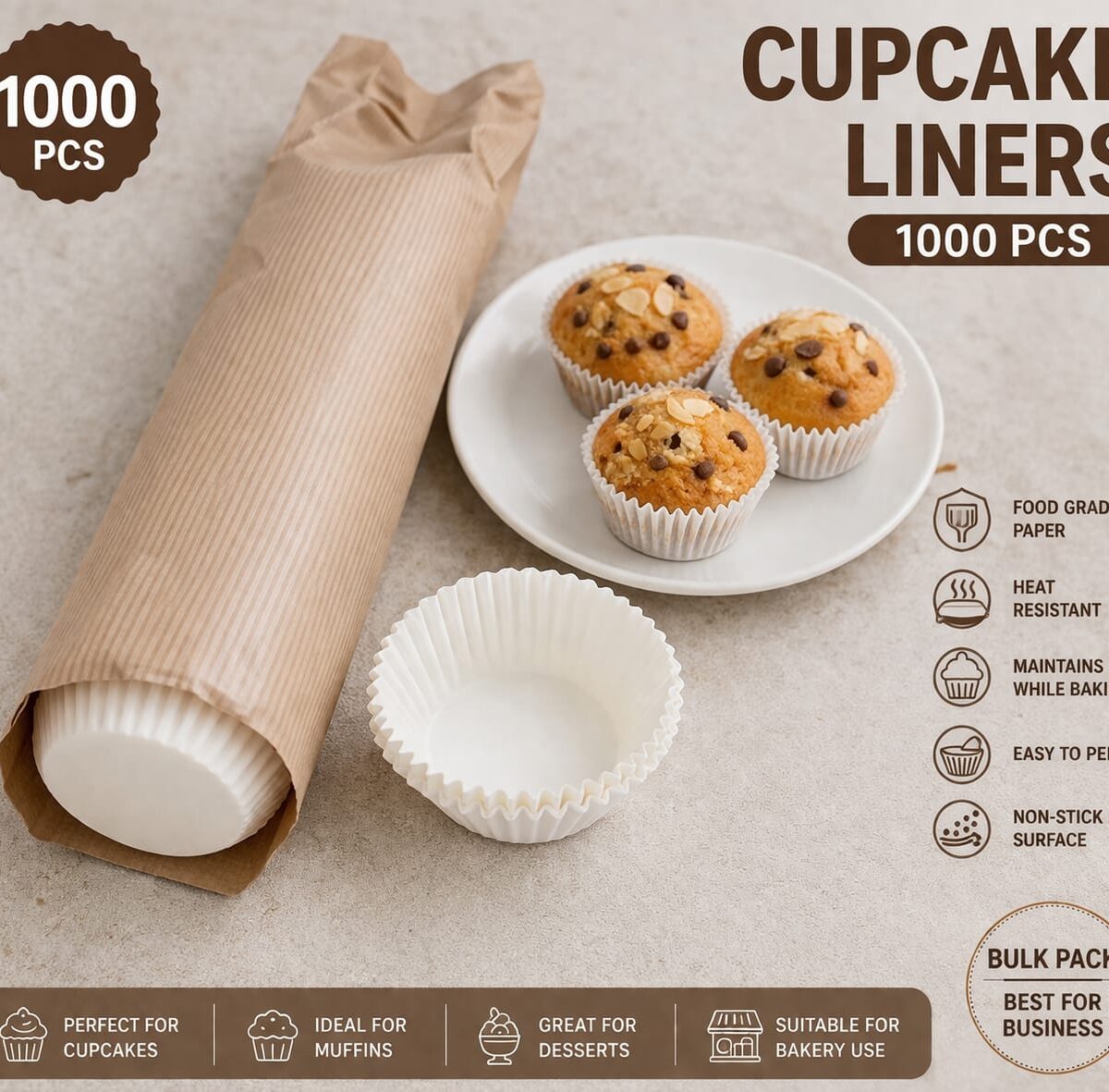 White Cupcake Liners – 1000 Pieces