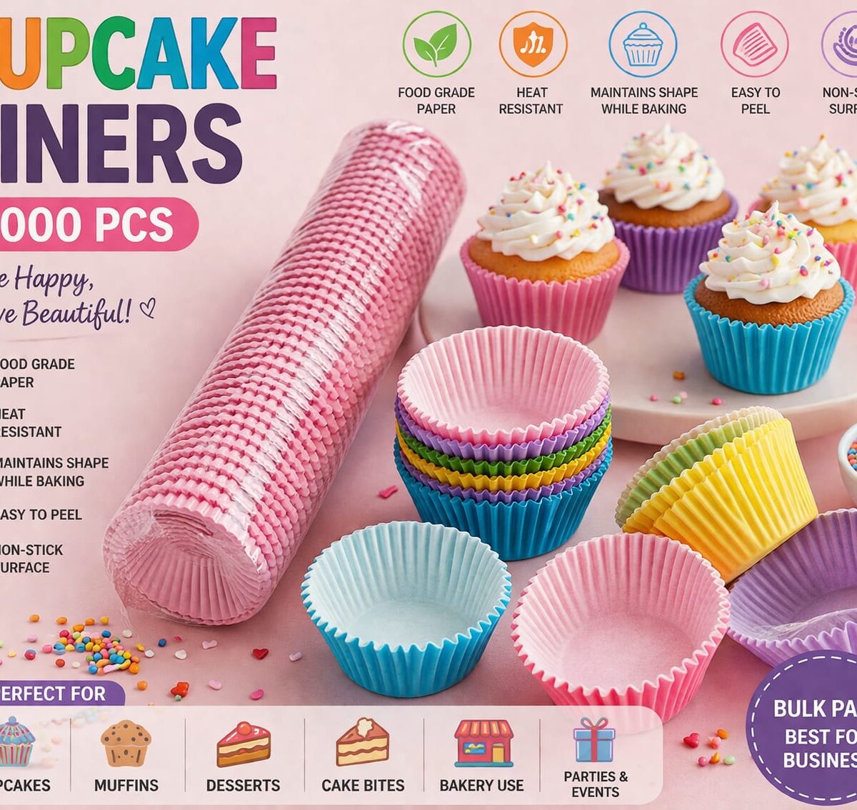 Cupcake Paper Liners – Pink (1000 PCS)
