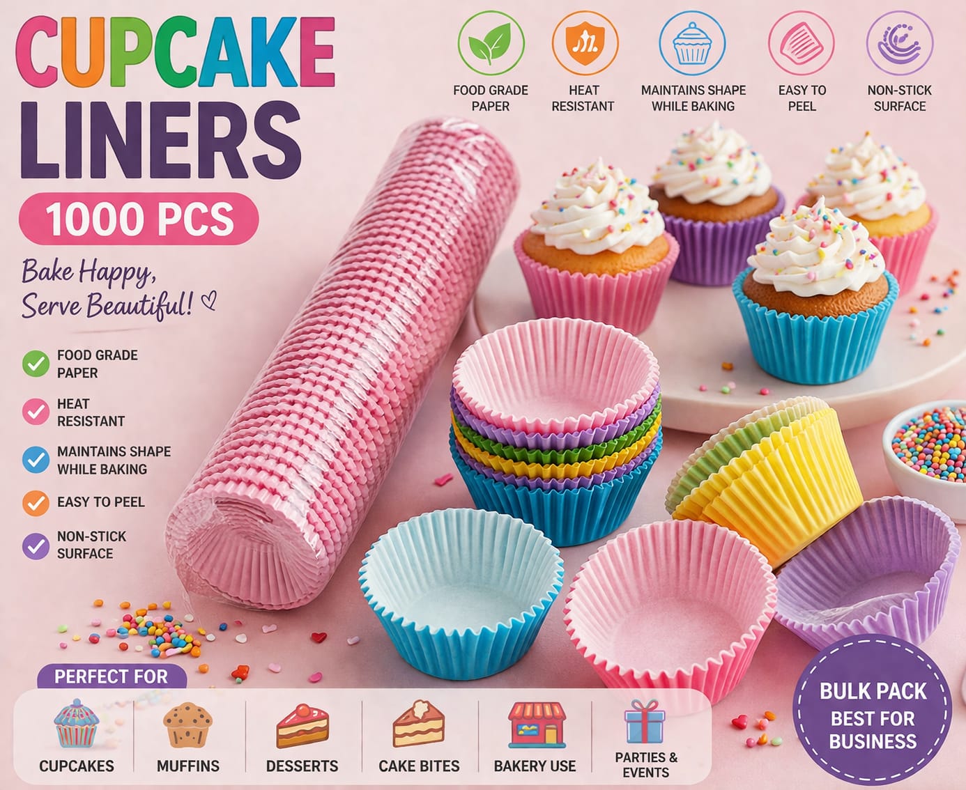 Cupcake Paper Liners – Pink (1000 PCS)