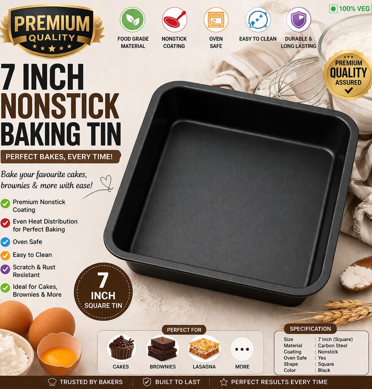 7 Inch Square Nonstick Baking Tin