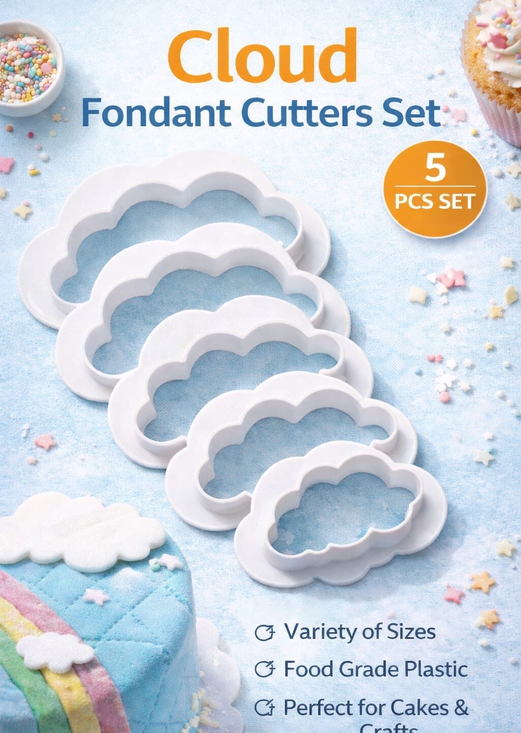 Cloud Shape Fondant Cutter Set (5 Pieces)