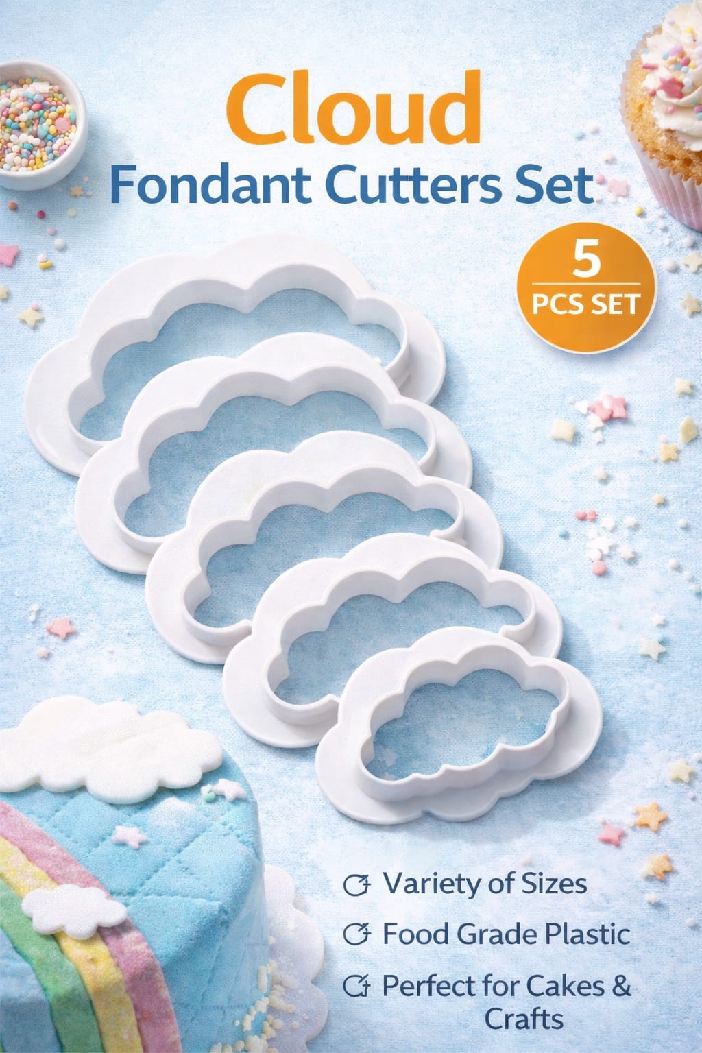 Cloud Shape Fondant Cutter Set (5 Pieces)