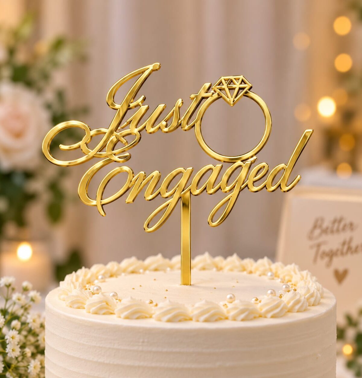 Just Engaged Gold Cake Topper – 4 inch 2mm