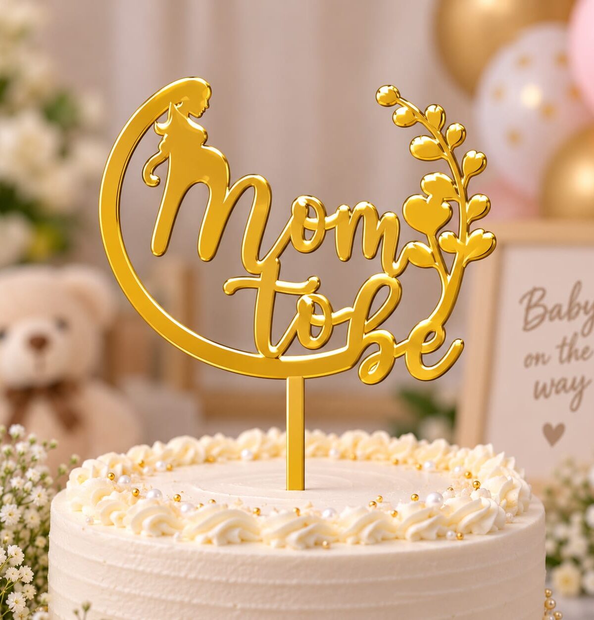Mom To Be Gold Cake Topper – 4 inch 2mm