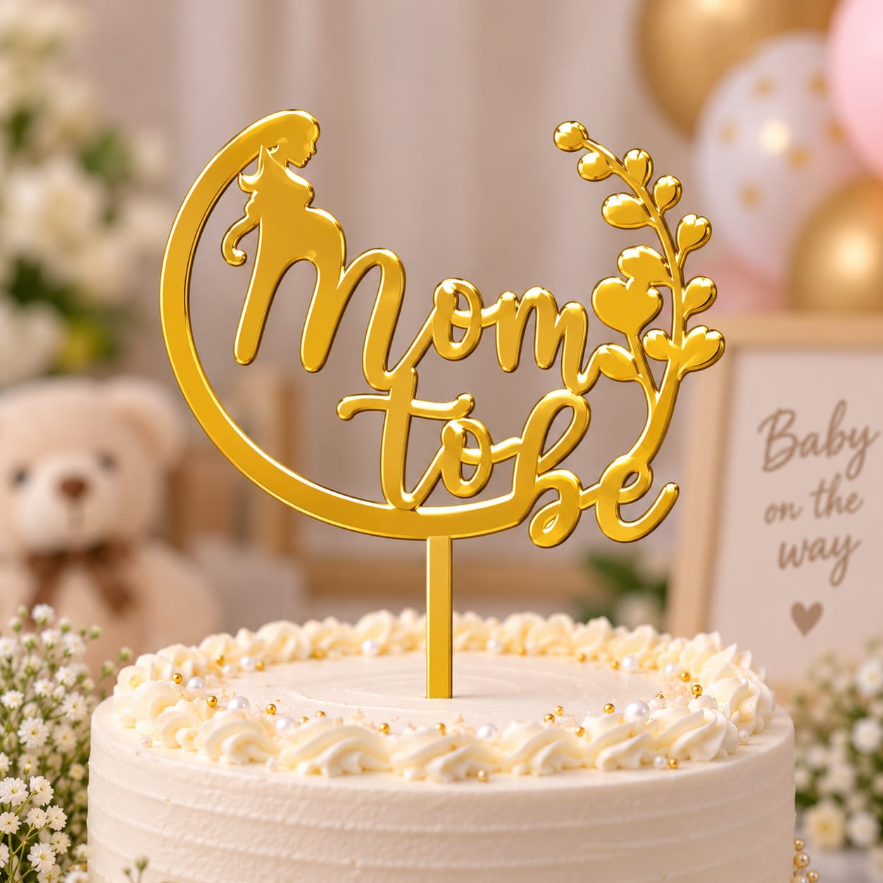 Mom To Be Gold Cake Topper – 4 inch 2mm